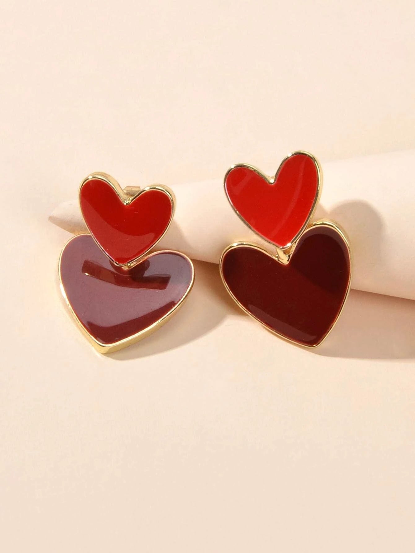 Personality Red Enamel Heart Stud Earrings Women Girls Ear Jacket Dainty Gifts