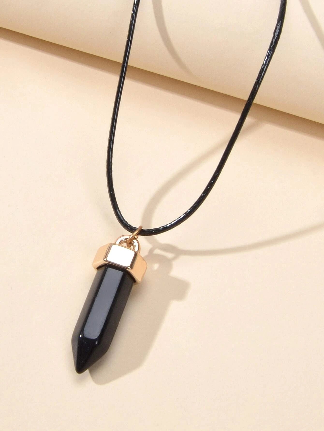 Boho Jewelry Black Leather Rope Colorful Bullet Shape Textured Pendant Necklace