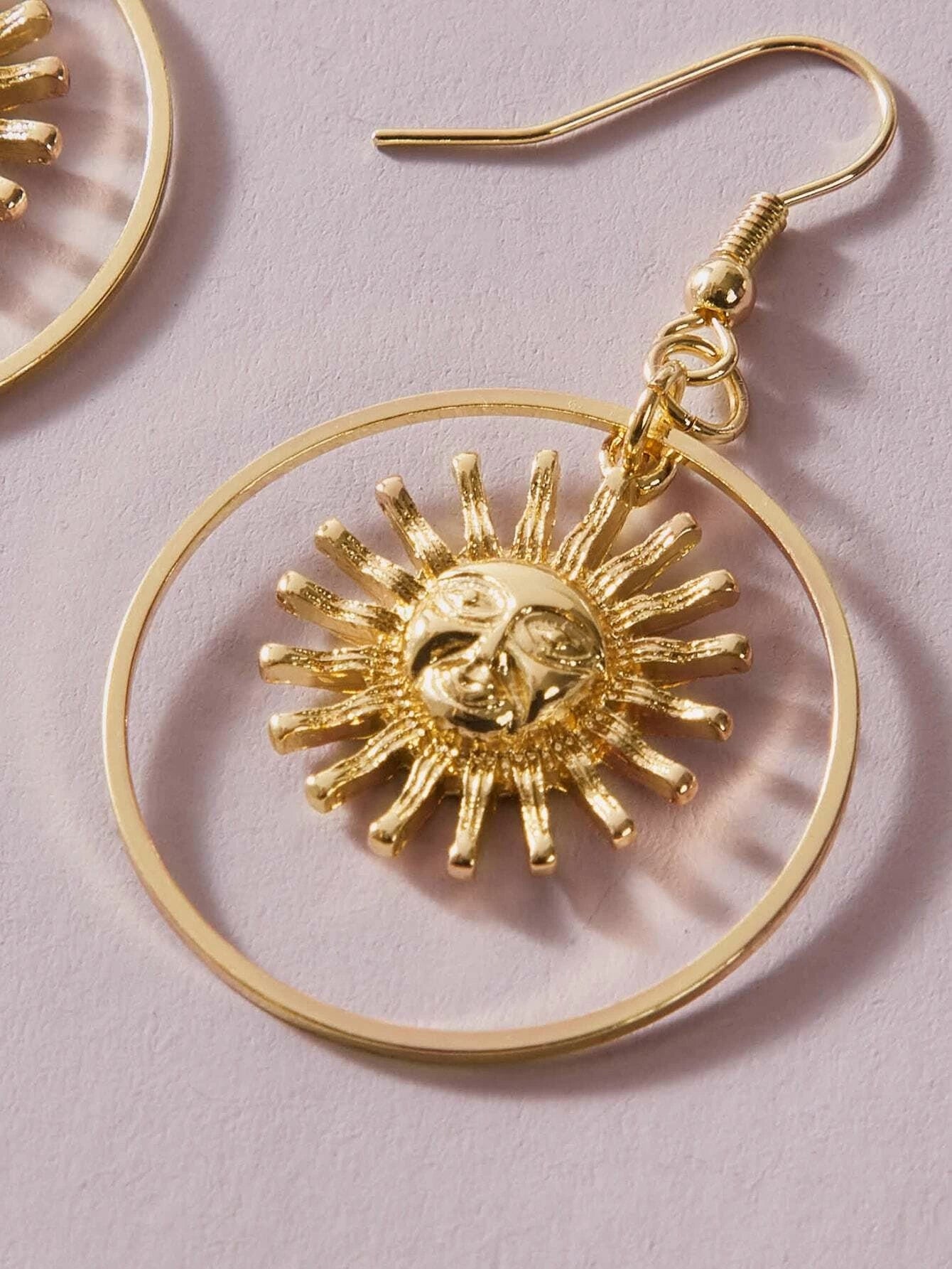 Gold Circle Sun Drop Earrings Stunning Women Teen Accessories Party Gift Jewelry