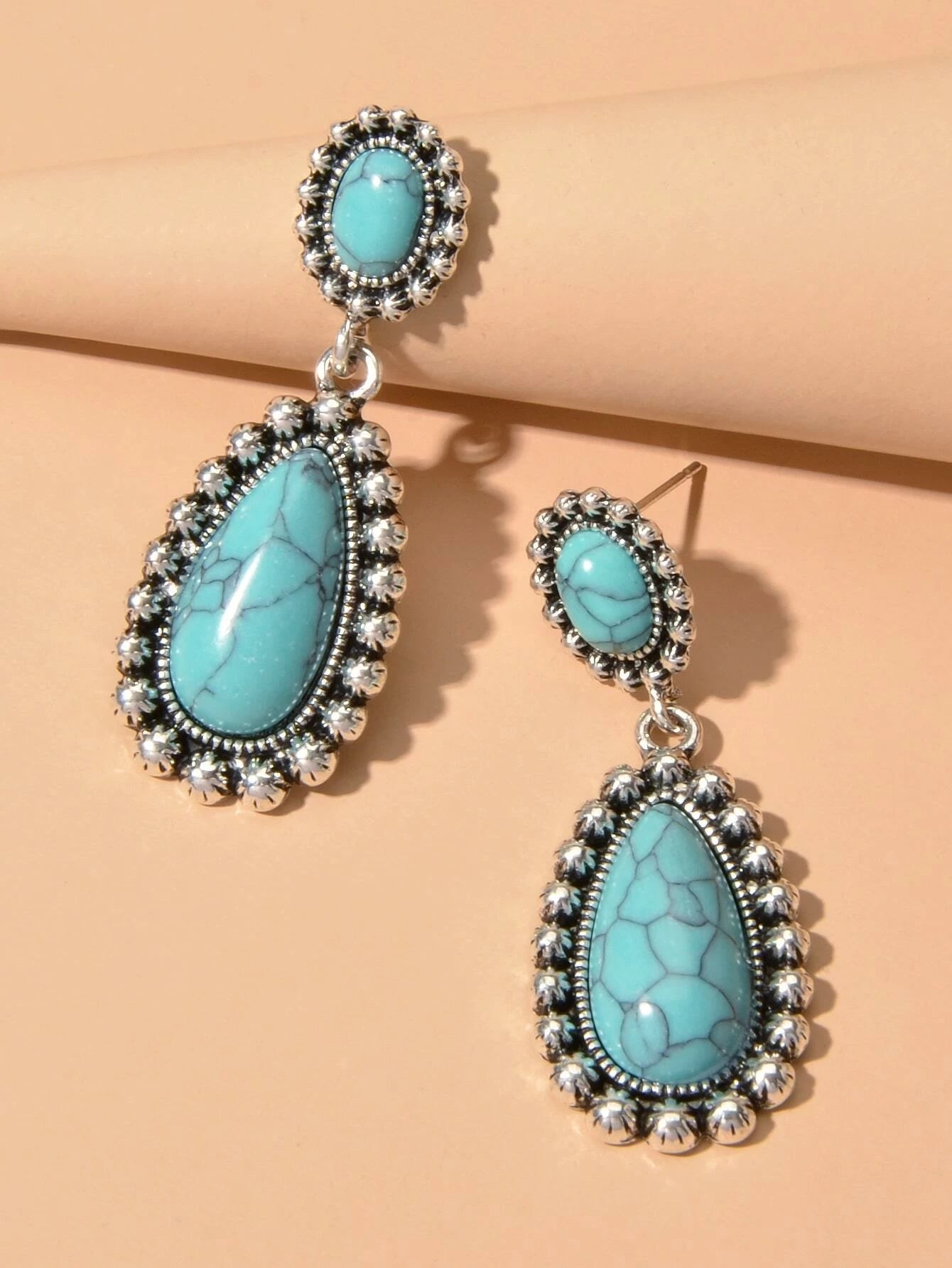 Traditional Jewellery Ethnic Antique Boho Oxidized Turquoise Water Drop Earrings