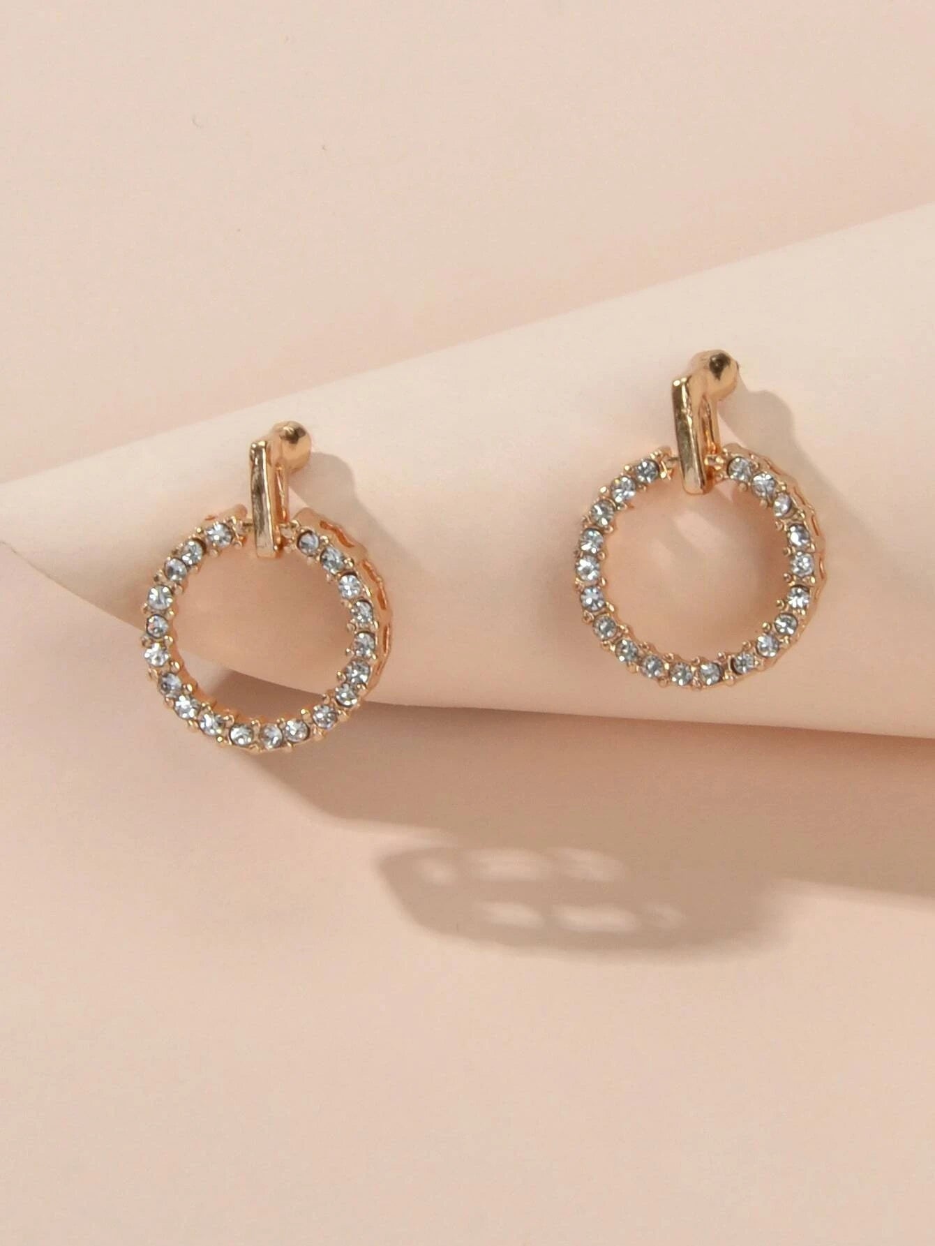 Luxurious Jewellery Stunning Rhinestone Decor Gold Circle Stud Women Earrings