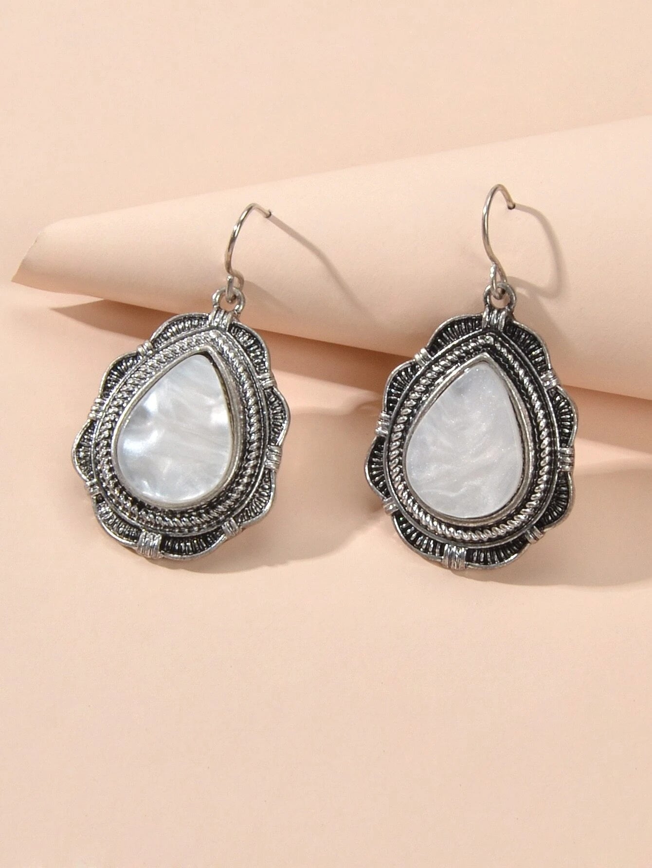 Tribal Ethnic Antique Silver Opal Water Drop Earrings Vintage Accessories Gift