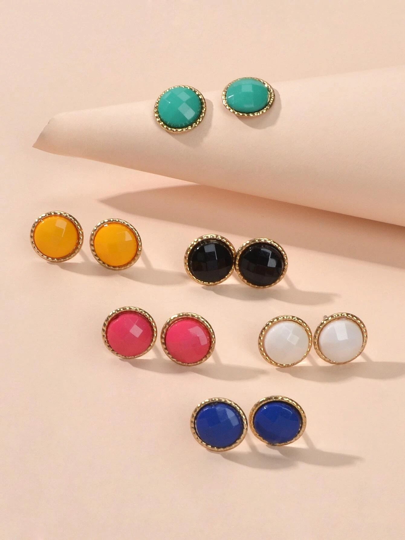 6 pairs Colourful Round Beads Small Stud Earrings Funny Gifts for Best Friends