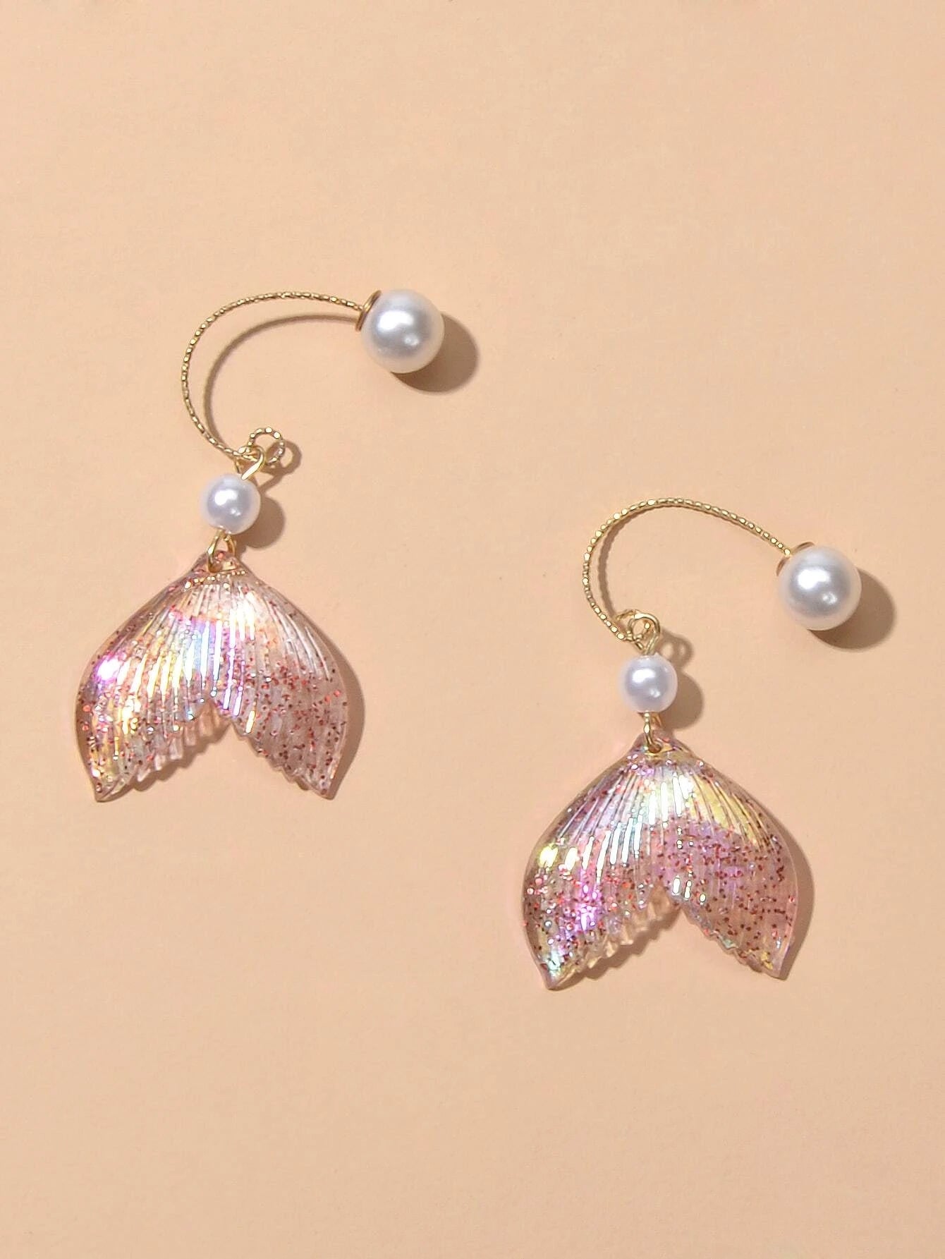 New Statement Pearl Decor Mermaid Tail Drop Earrings Shiny Women Teens Jewellery