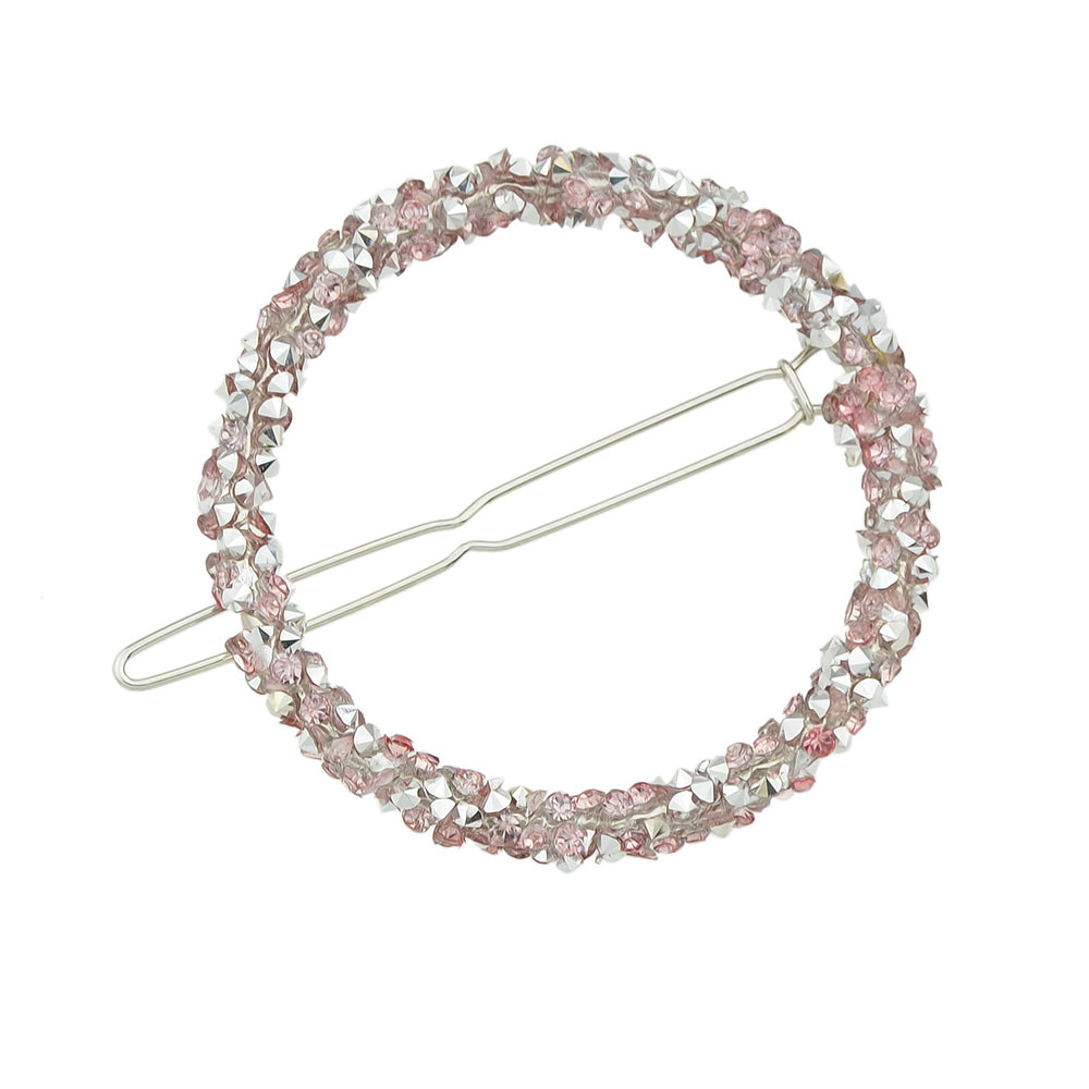 AU Local Hair Accessories Silver Pink Rhinestone Circle Hair Clip for Women Girl