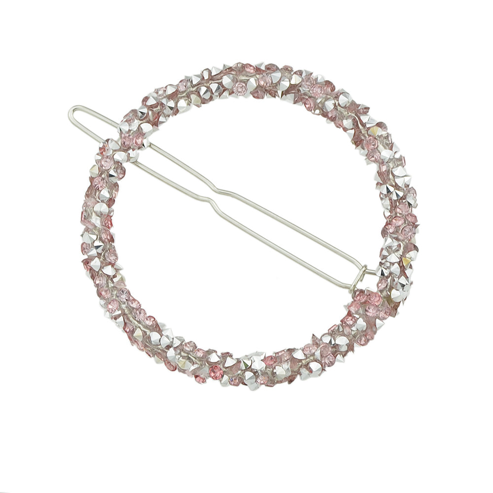 AU Local Hair Accessories Silver Pink Rhinestone Circle Hair Clip for Women Girl