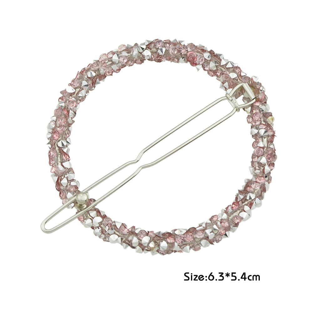 AU Local Hair Accessories Silver Pink Rhinestone Circle Hair Clip for Women Girl