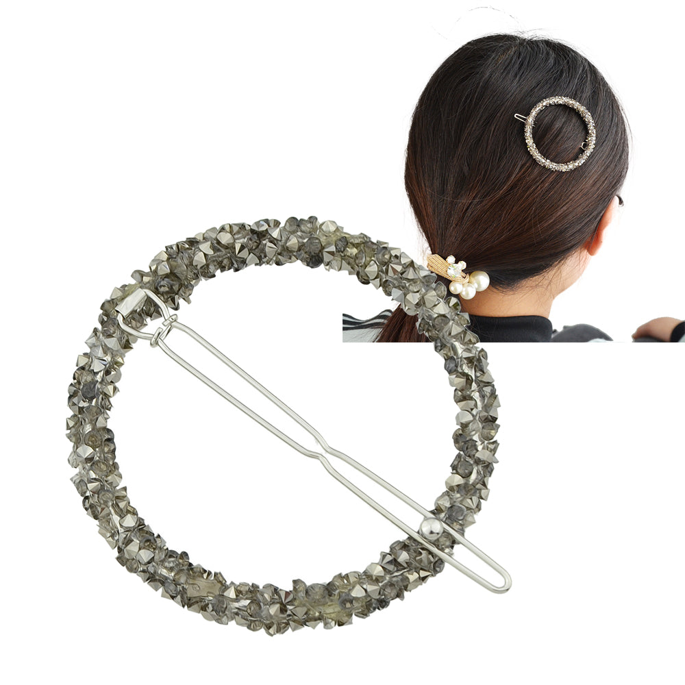 AU Local Hair Accessories Silver Pink Rhinestone Circle Hair Clip for Women Girl