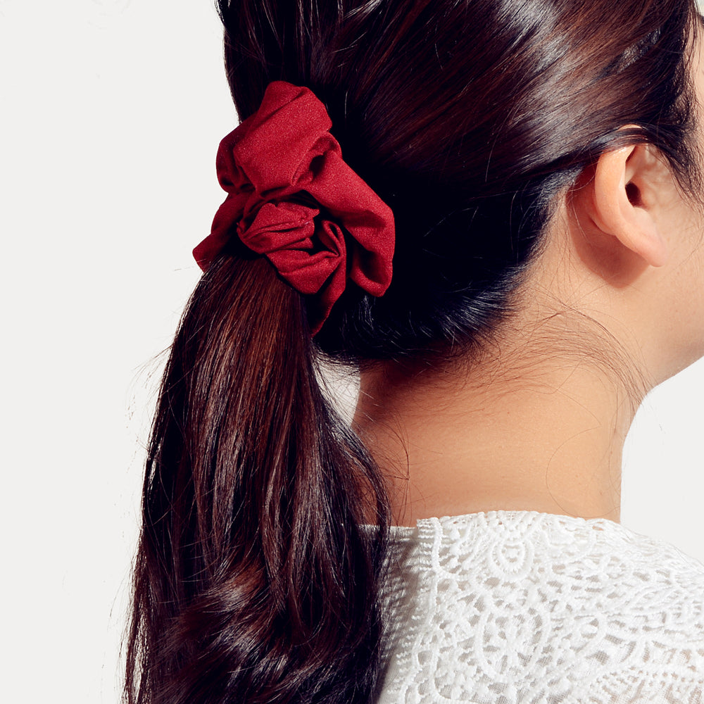 AU Local Girl Hair Accessories Elastic Wine Red Chiffion Wide Hair Tie Scrunchie