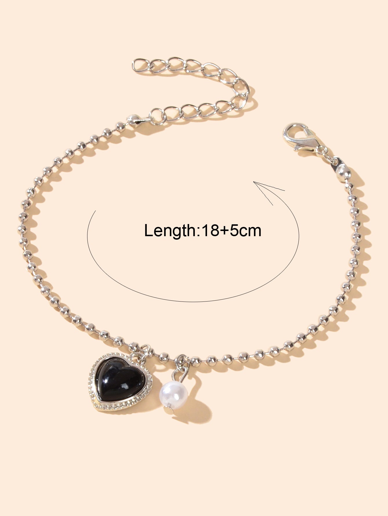 Girlfriend Gift Jewellery Silver Popcorn Chain Pearl Black Heart Charm Bracelets