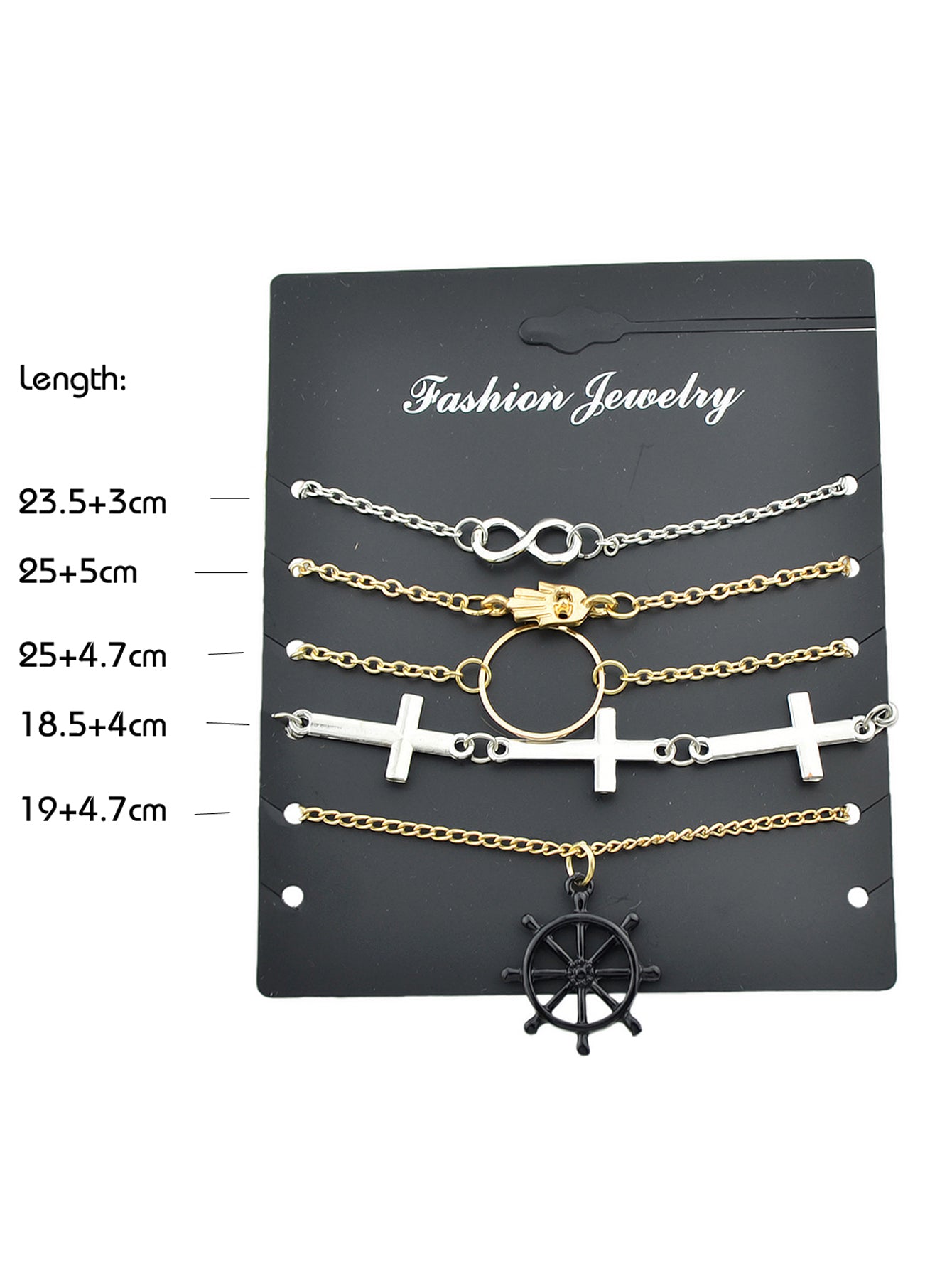 5pcs Nautical Silver Gold Chain Hand Infinity Cross Rudder Charm Bracelets set