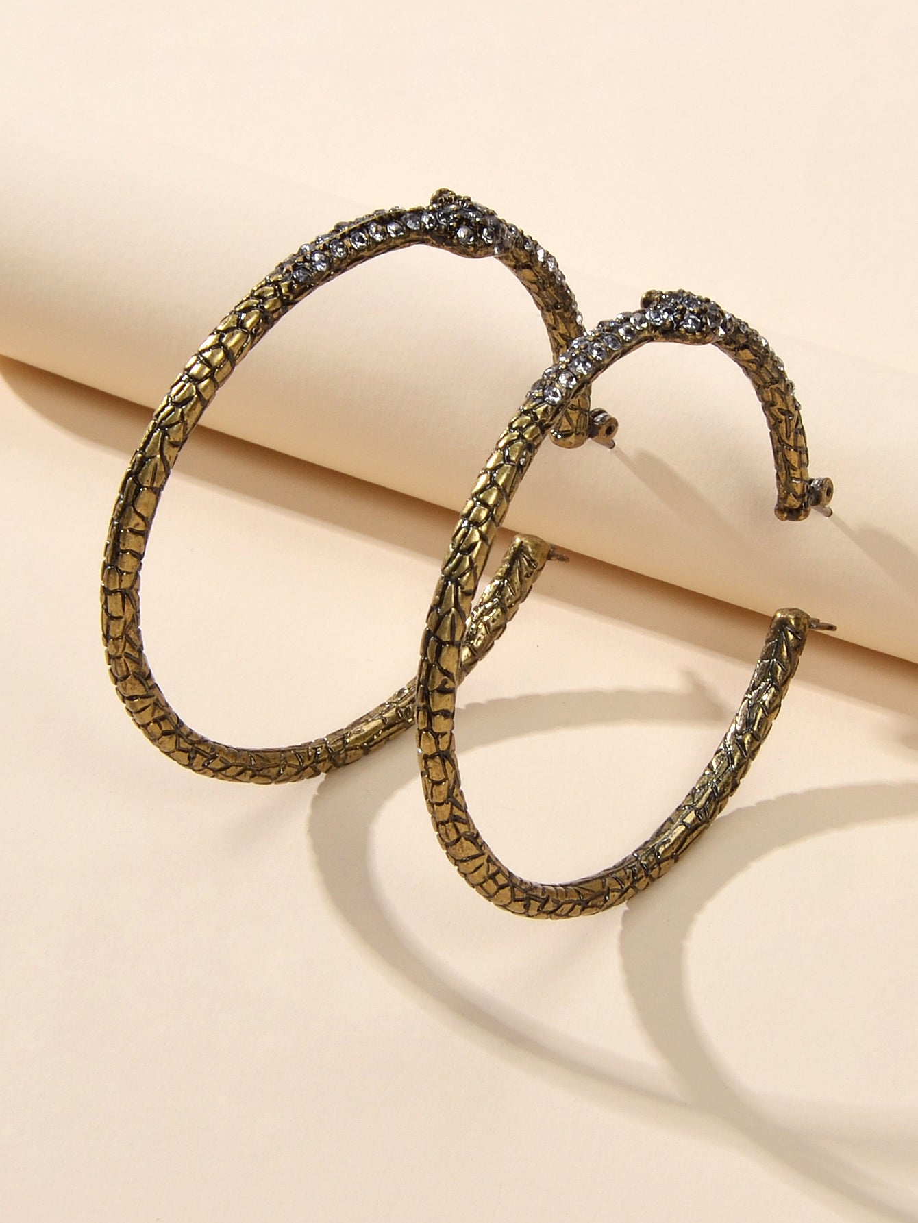 Punk Vintage Rhinestone Antique Gold Snake Big Hoop Earrings Hip Hop Jewellery