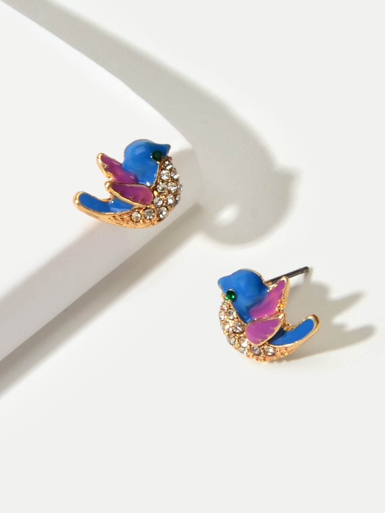 Small Rhinestone Purple Blue Enamel Love Birds Stud Earrings Funny Party Gifts