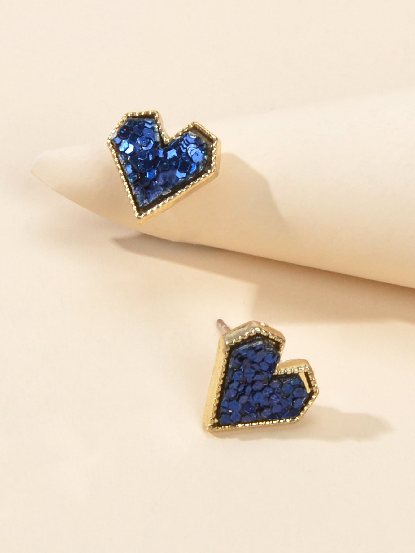 Cute Funny Blue Pink Shining Sequins Heart Stud Classics Wedding Party Earrings