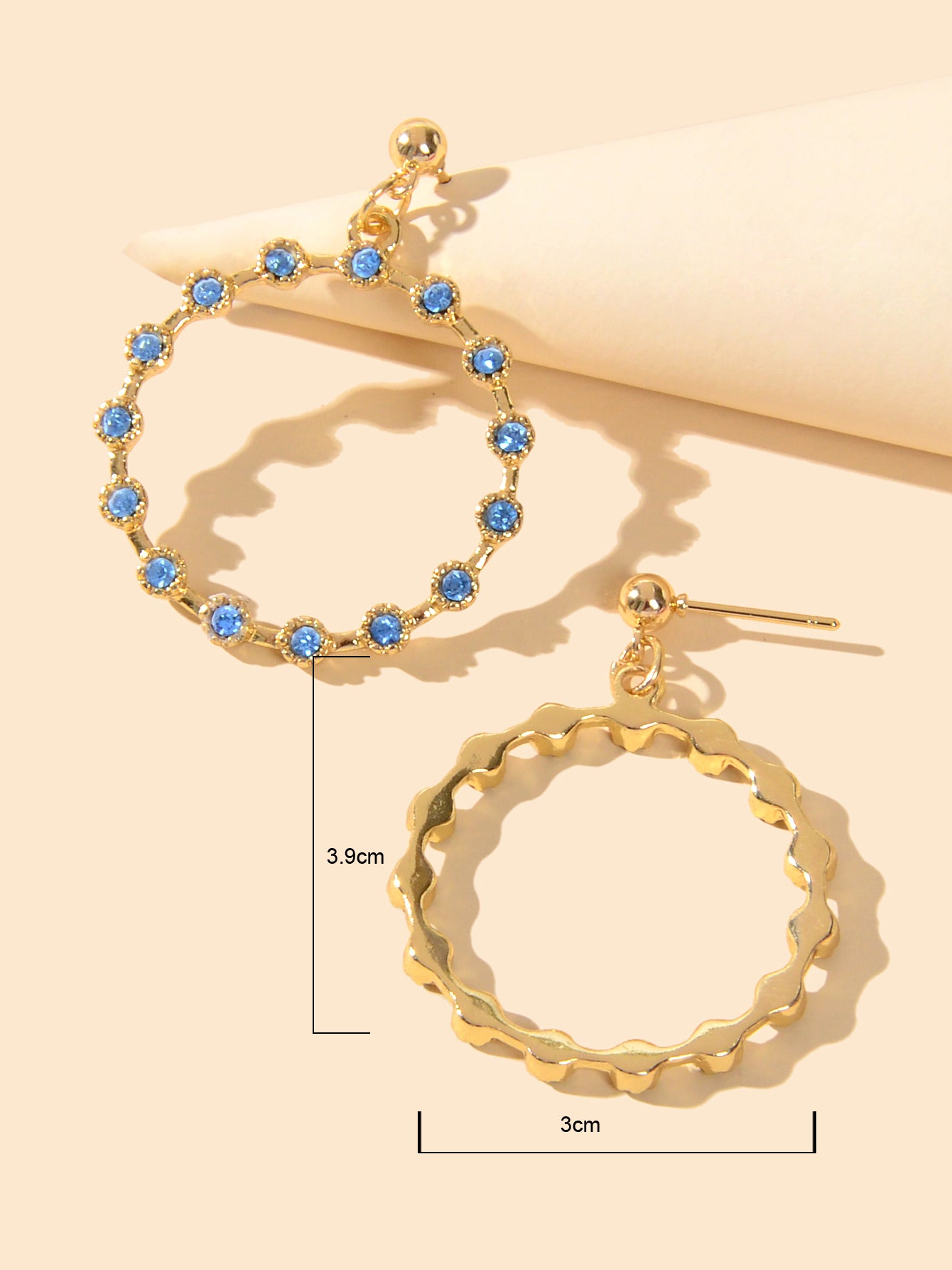 Fashion Ladies Jewelry Blue Rhinestone Gold Circle Dangle Party Bridal Earrings