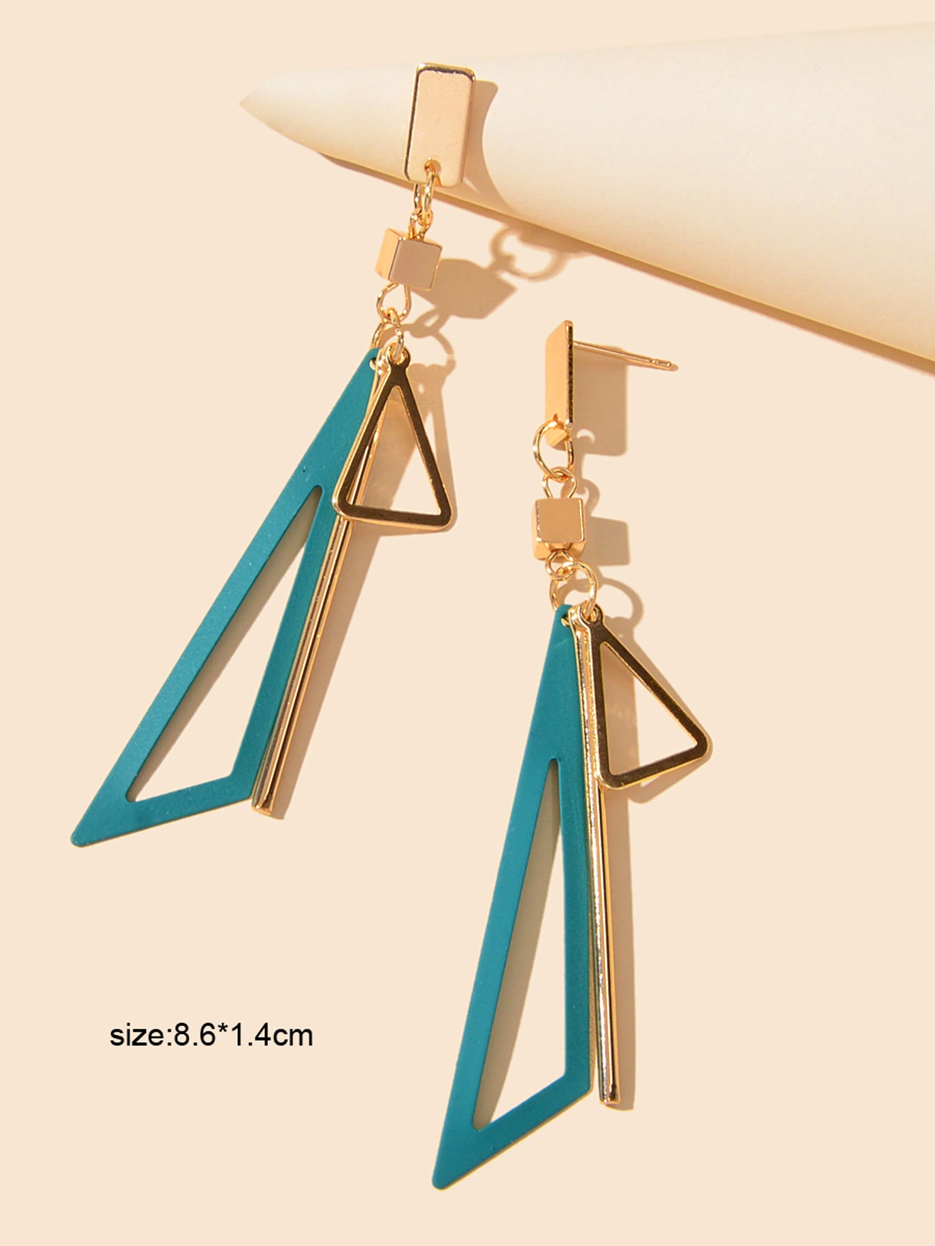 Gold Metal Geometric Triangle Dangle Stud Earring Women Textured Accessories