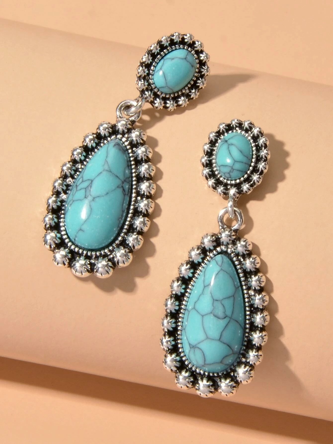 Traditional Jewellery Ethnic Antique Boho Oxidized Turquoise Water Drop Earrings