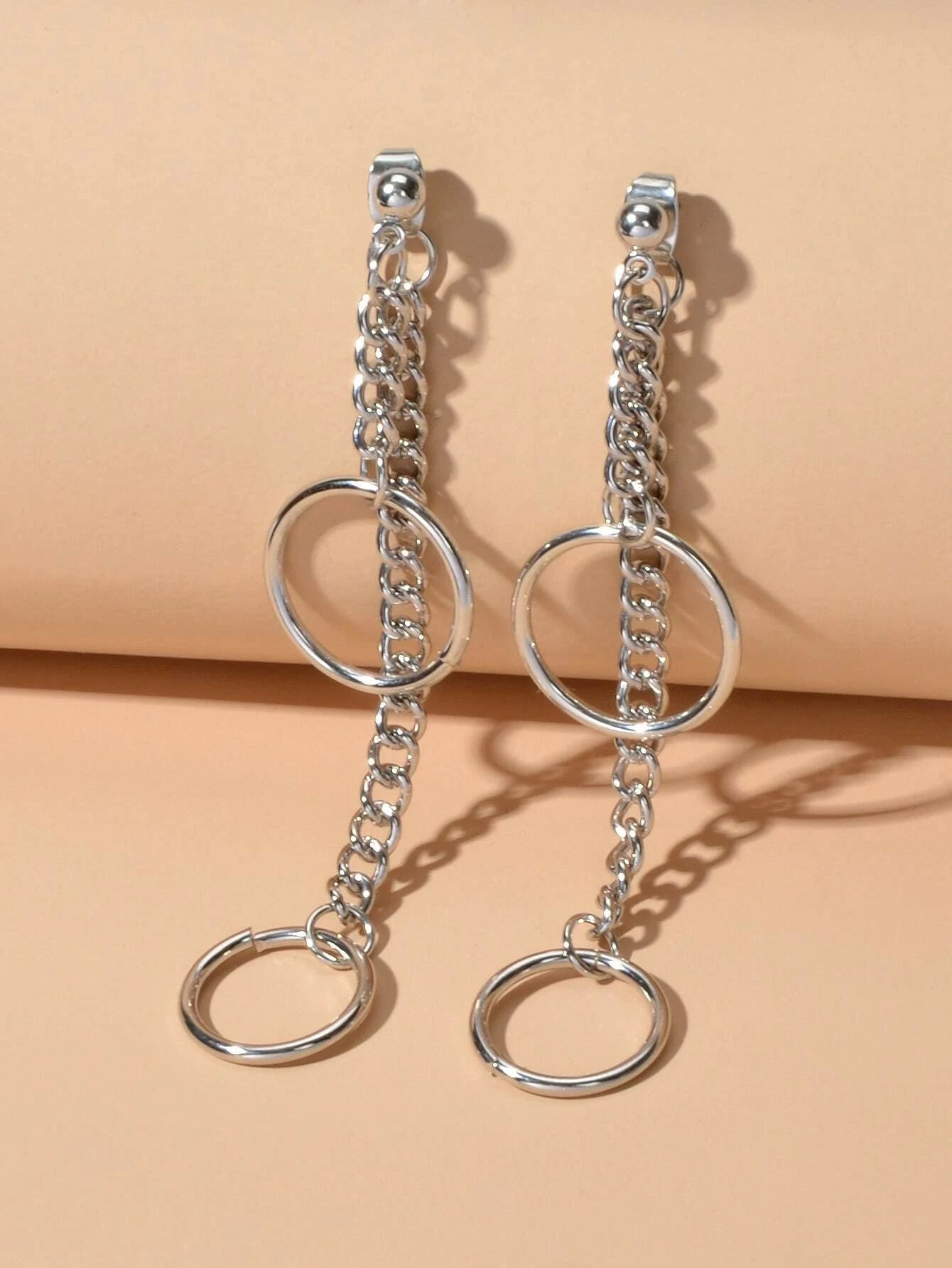 Punk Style Silver Chain Circle Dangle Earrings Ear Jacket Women Teen Accessories