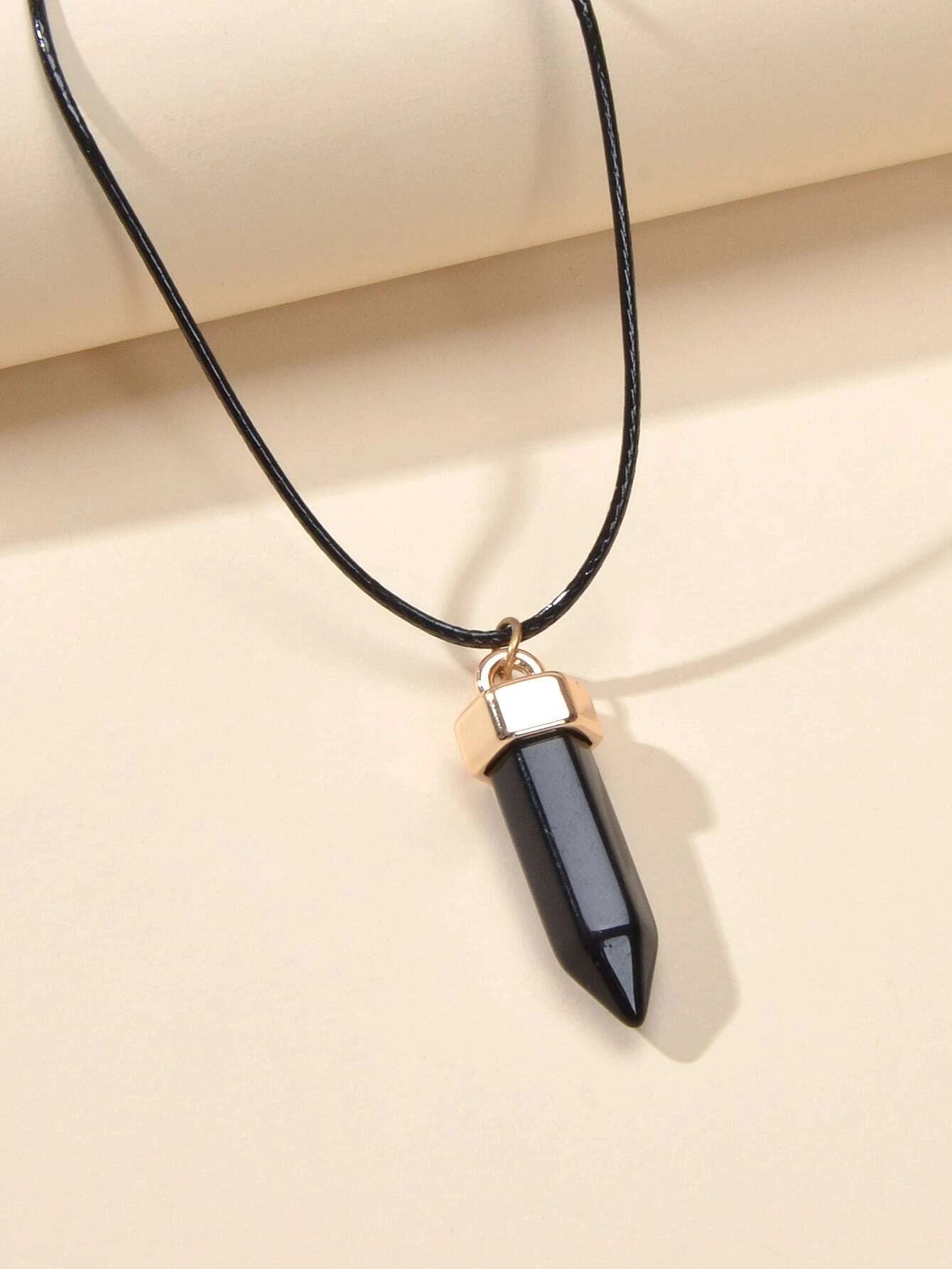 Boho Jewelry Black Leather Rope Colorful Bullet Shape Textured Pendant Necklace