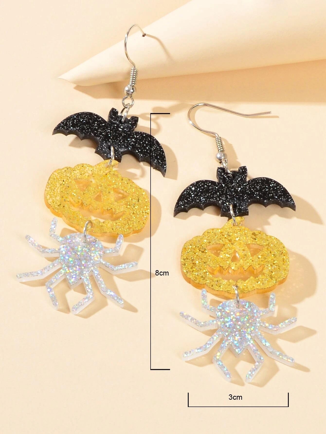 Halloween Gothic Acrylic Black Bat Spider Pumpkin Statement Drop Earrings Party