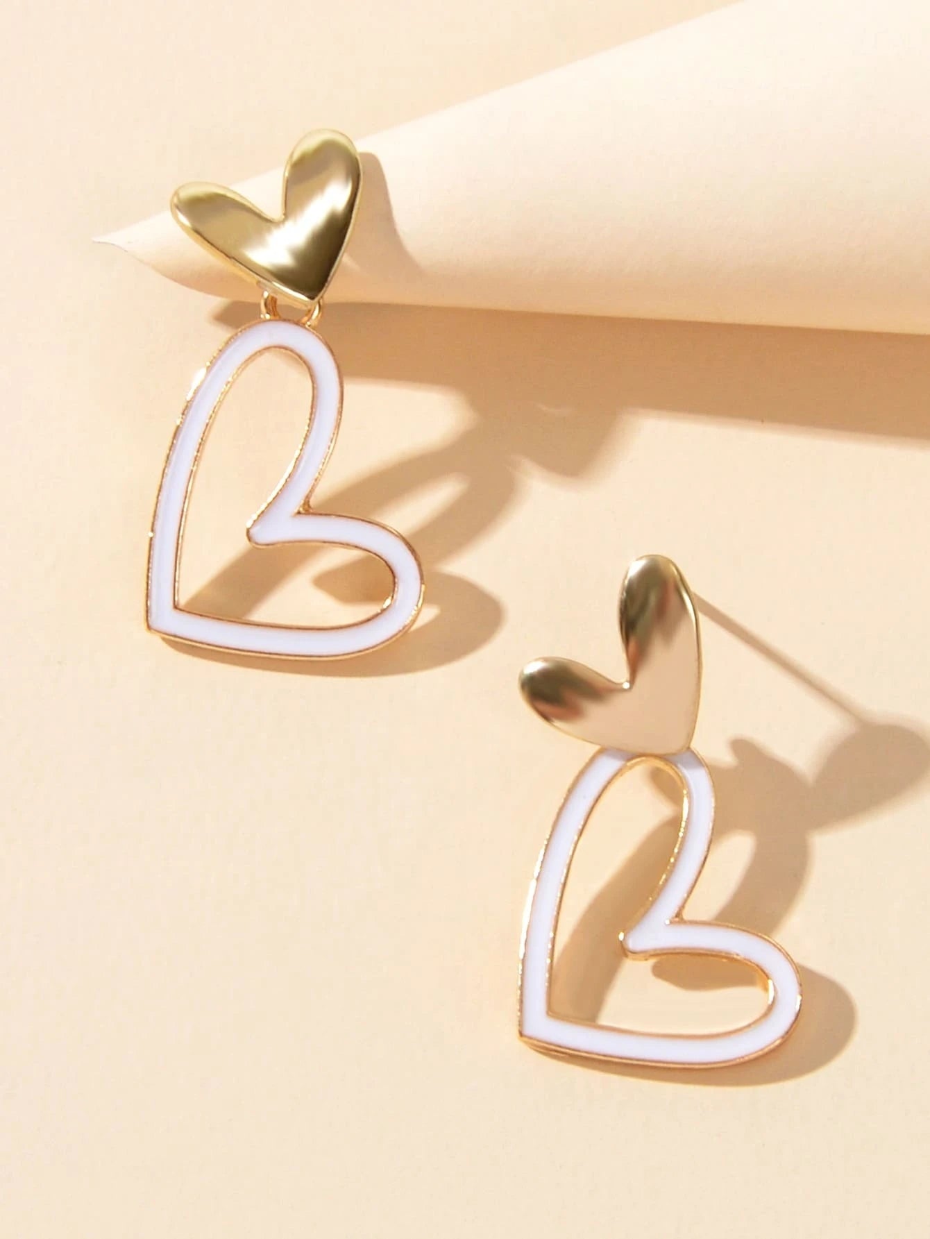 White Enamel Heart Drop Hypoallergenic Stud Earrings Dainty Gift for Women Girls