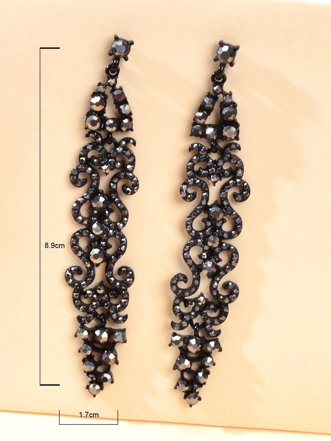 Rhinestone Black Hollow out Long Geometric Vintage Dangle Earrings Punk Jewelry