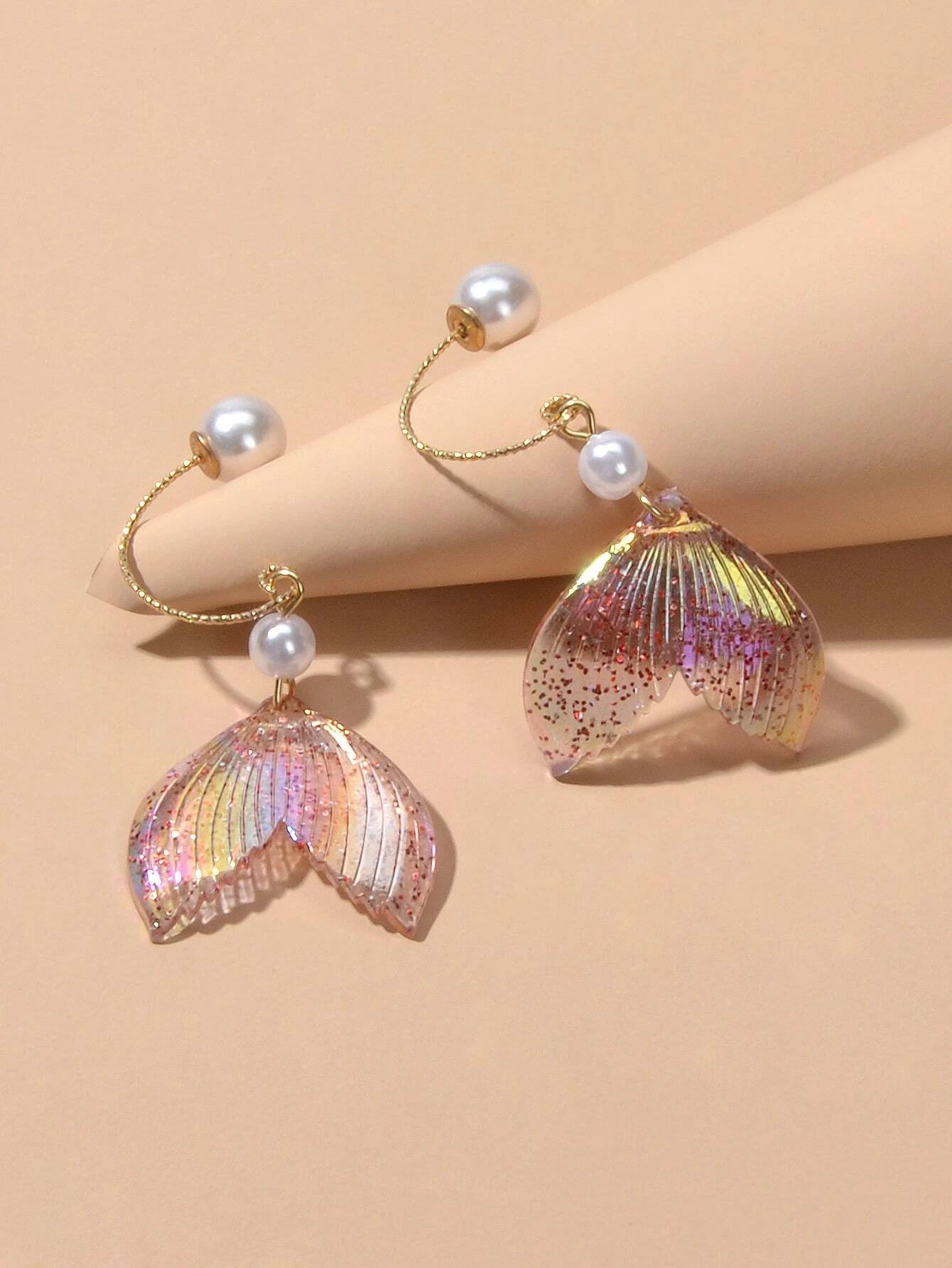 New Statement Pearl Decor Mermaid Tail Drop Earrings Shiny Women Teens Jewellery