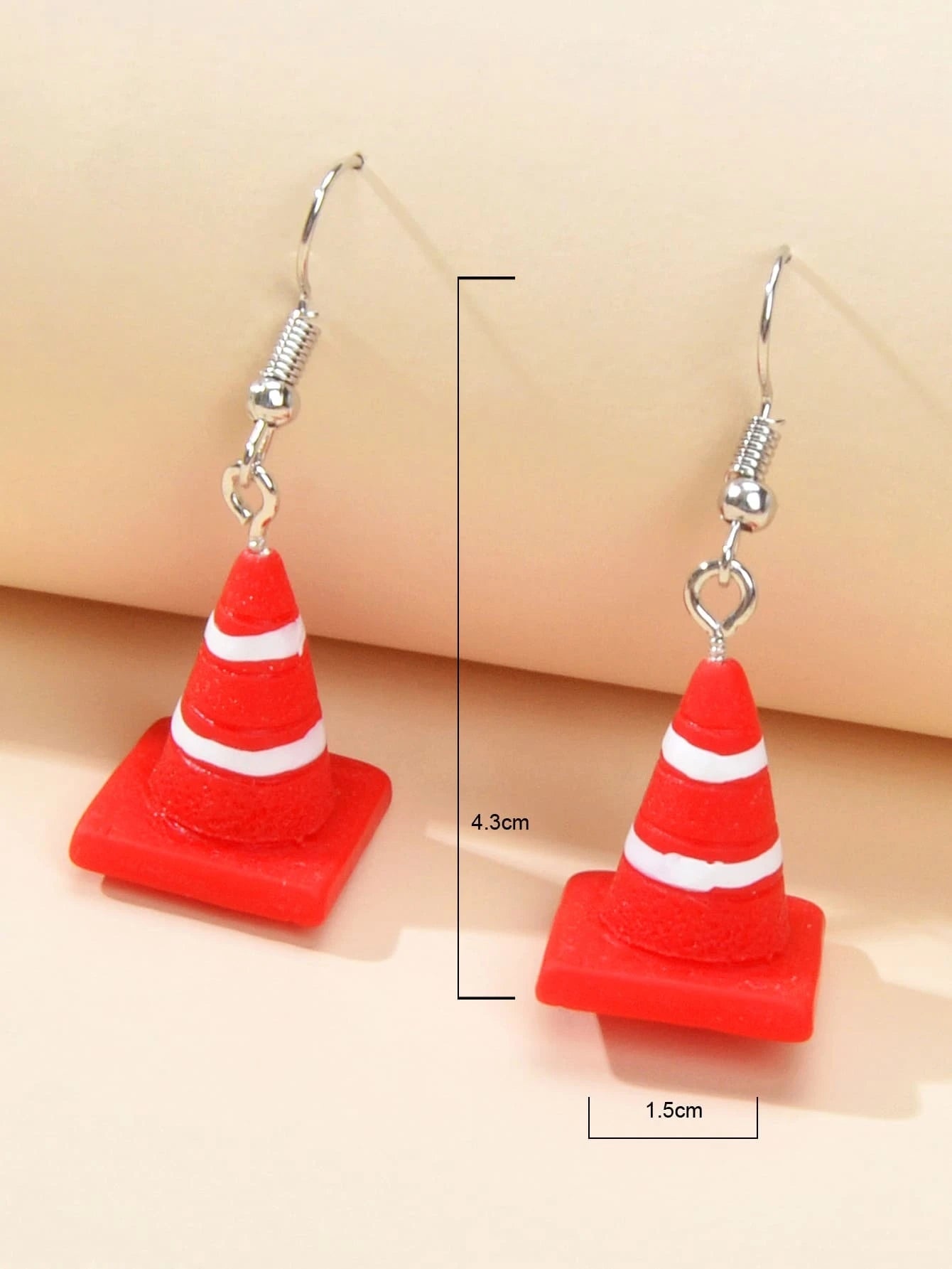 Punk Red Resin Acrylic Traffic Mark Cone Shape Drop Dangle Earrings Funny Gift