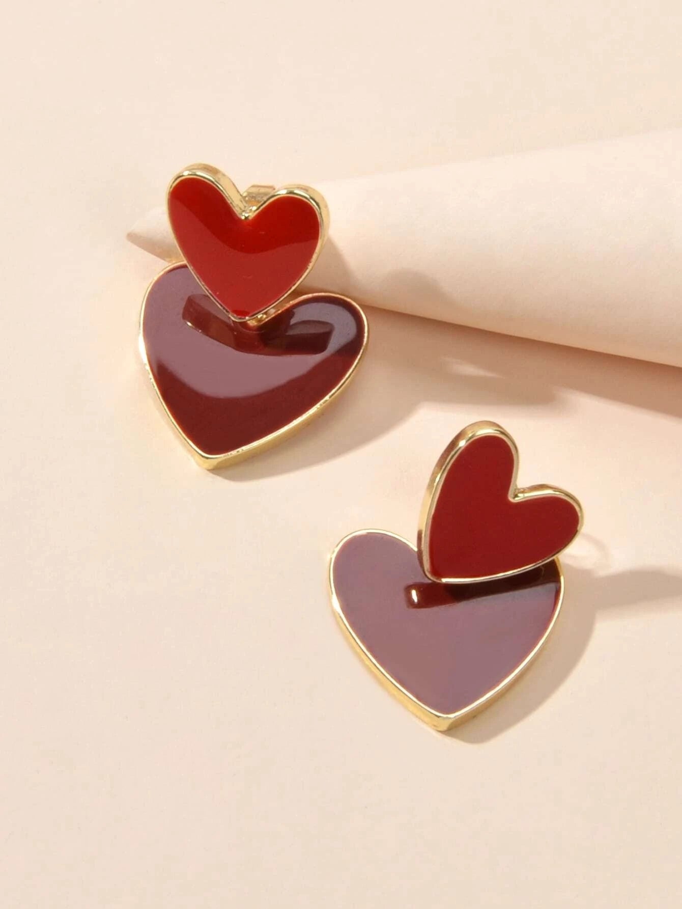 Personality Red Enamel Heart Stud Earrings Women Girls Ear Jacket Dainty Gifts