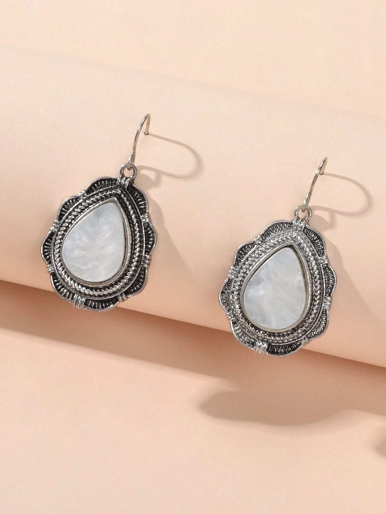 Tribal Ethnic Antique Silver Opal Water Drop Earrings Vintage Accessories Gift