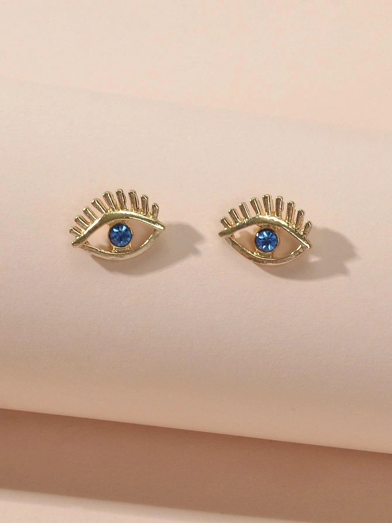 Blue Hotpink Rhinestone Decor Eye Shape Stud Earrings Women Girls Dainty Gifts