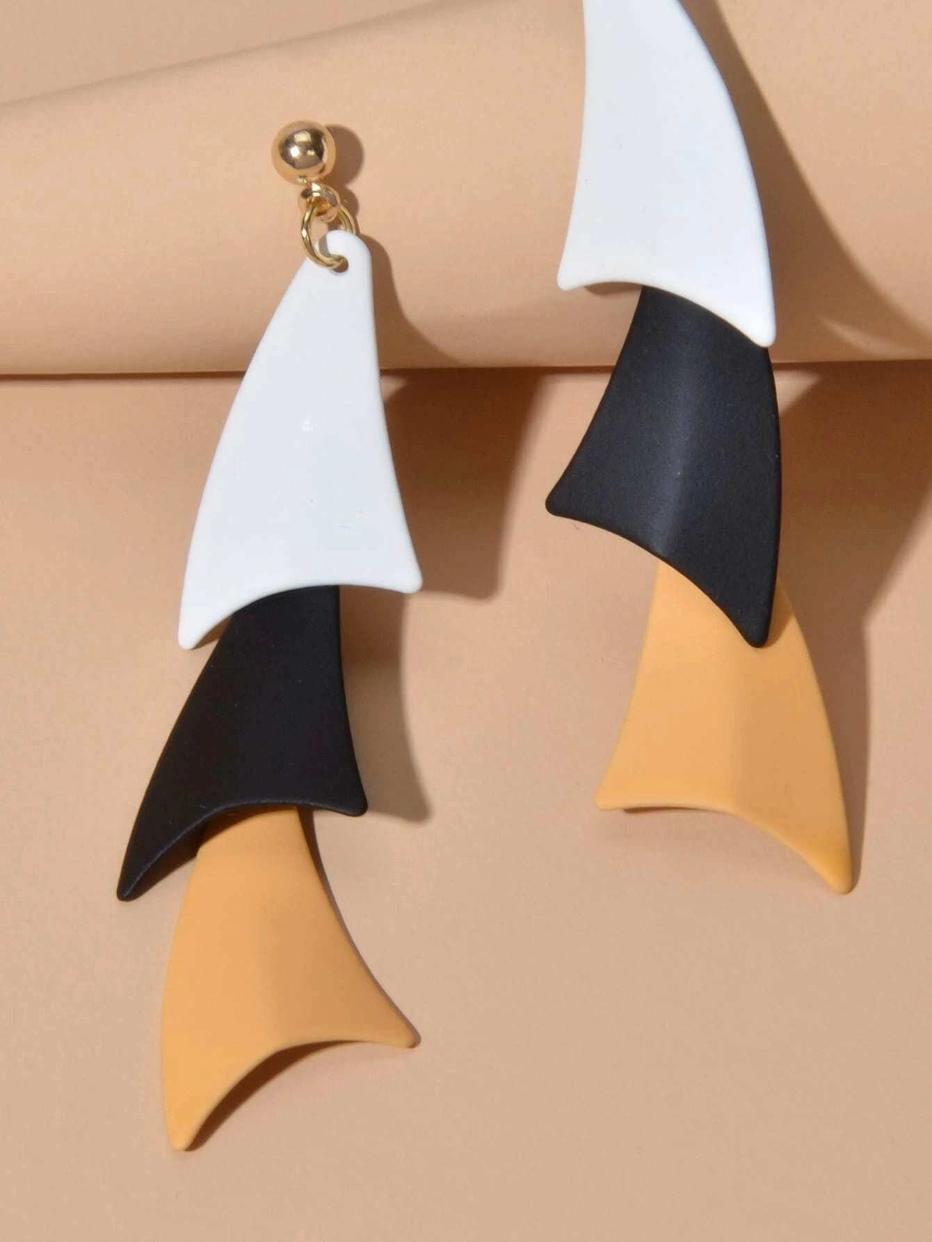 Tiered Black White Orange Geometric Drop Earrings Women Girls Stud Accessories