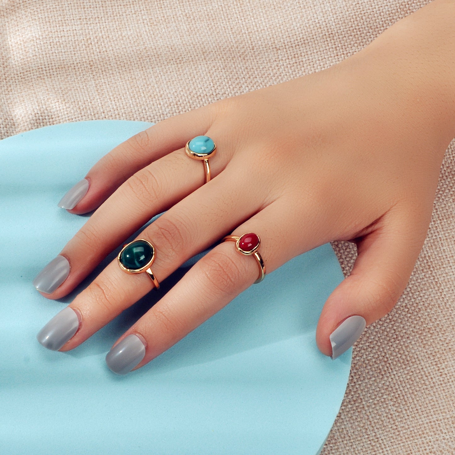 Feelontop 3pcs Tribal Ethnic Turquoise Colorful Dome Finger Ring Boho Jewellery