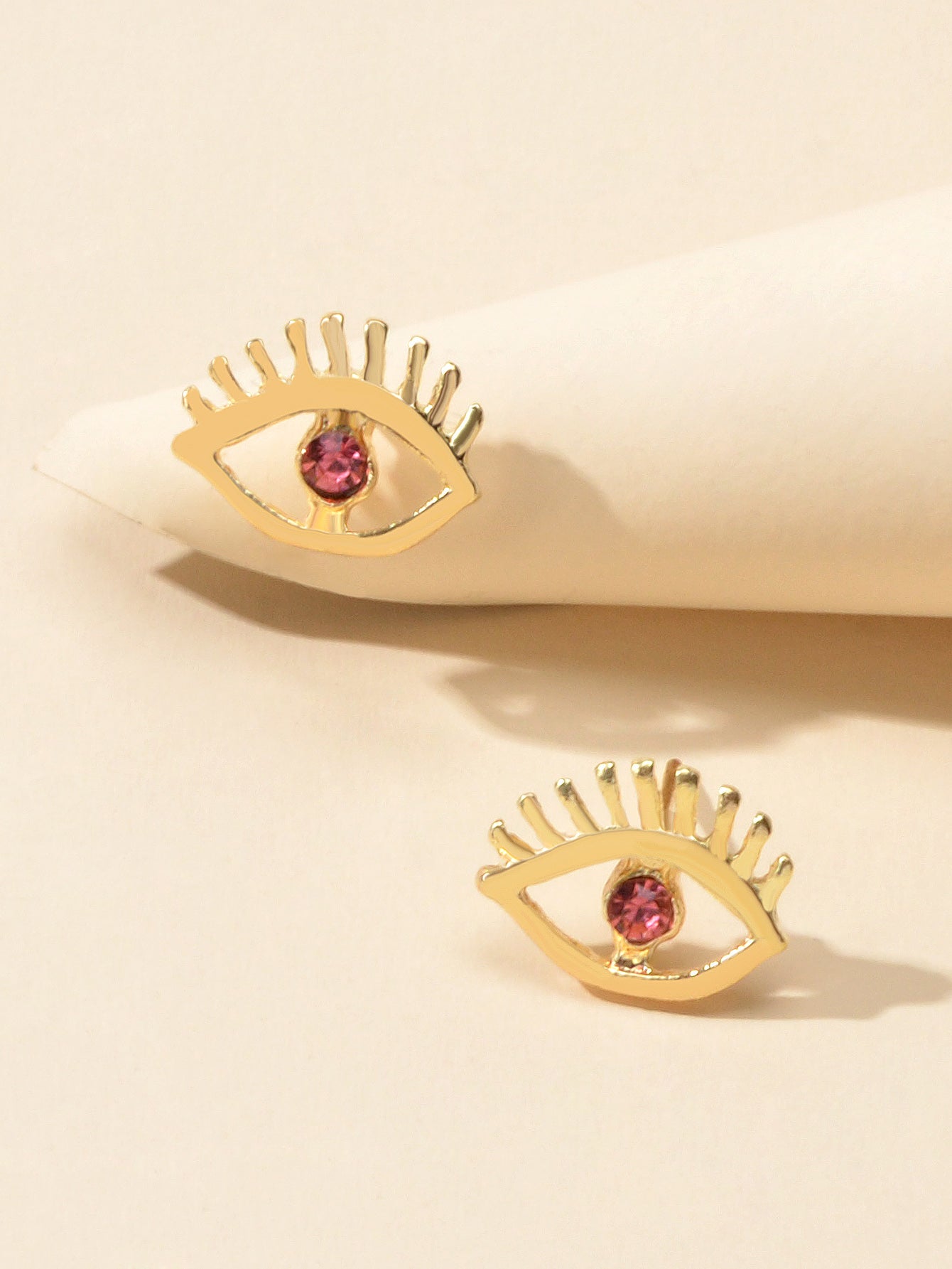 Blue Hotpink Rhinestone Decor Eye Shape Stud Earrings Women Girls Dainty Gifts