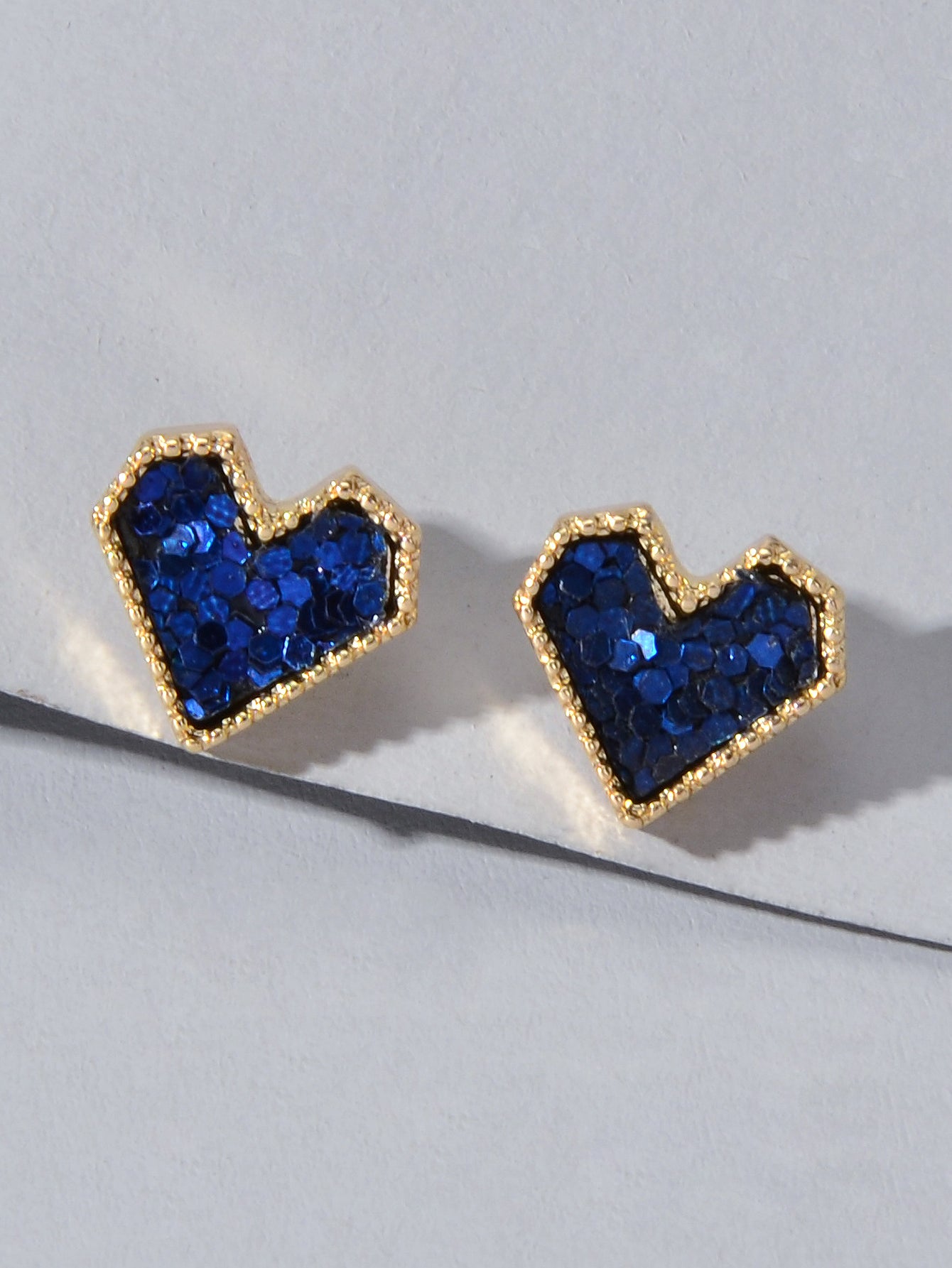 Cute Funny Blue Pink Shining Sequins Heart Stud Classics Wedding Party Earrings