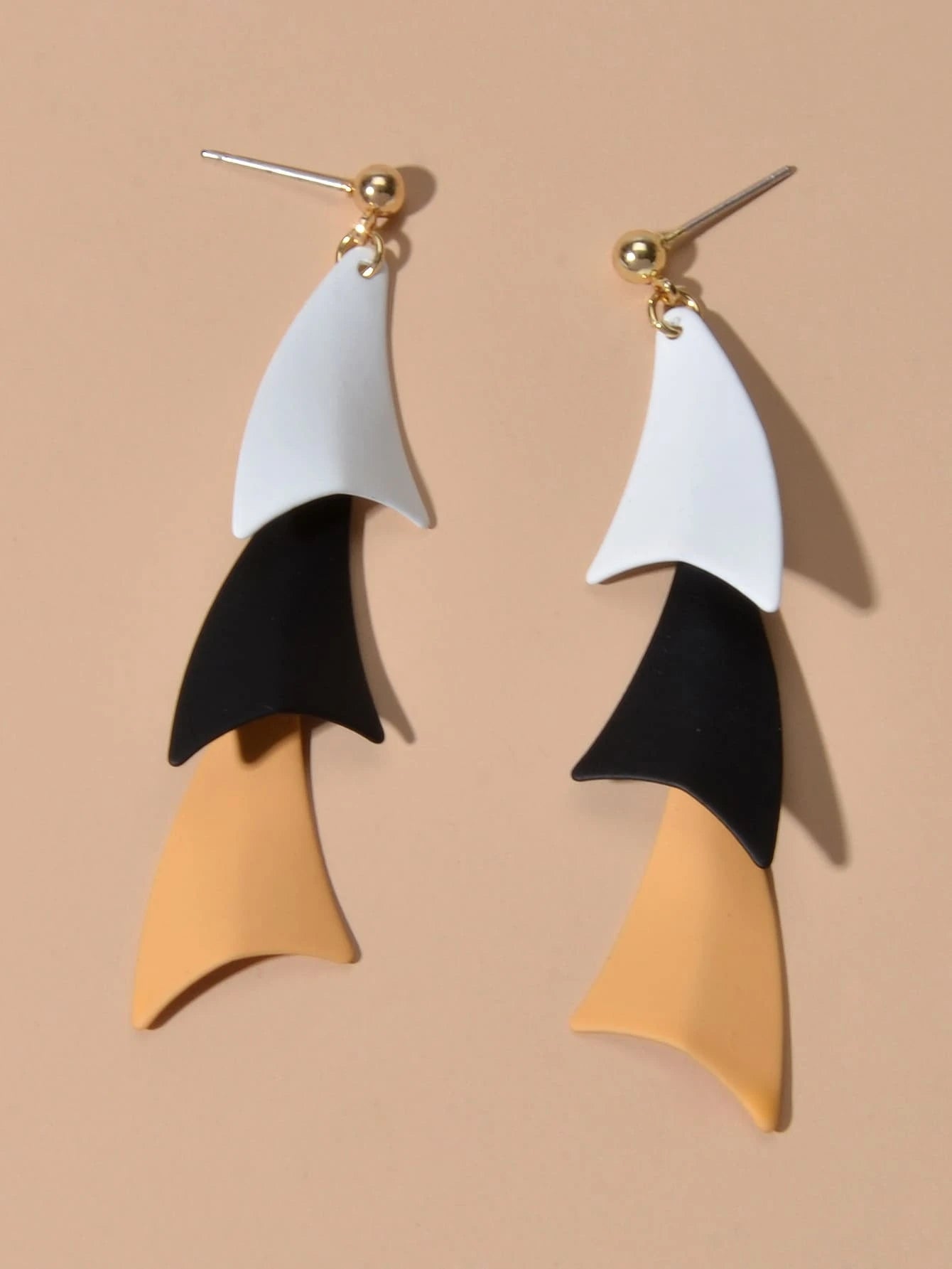 Tiered Black White Orange Geometric Drop Earrings Women Girls Stud Accessories