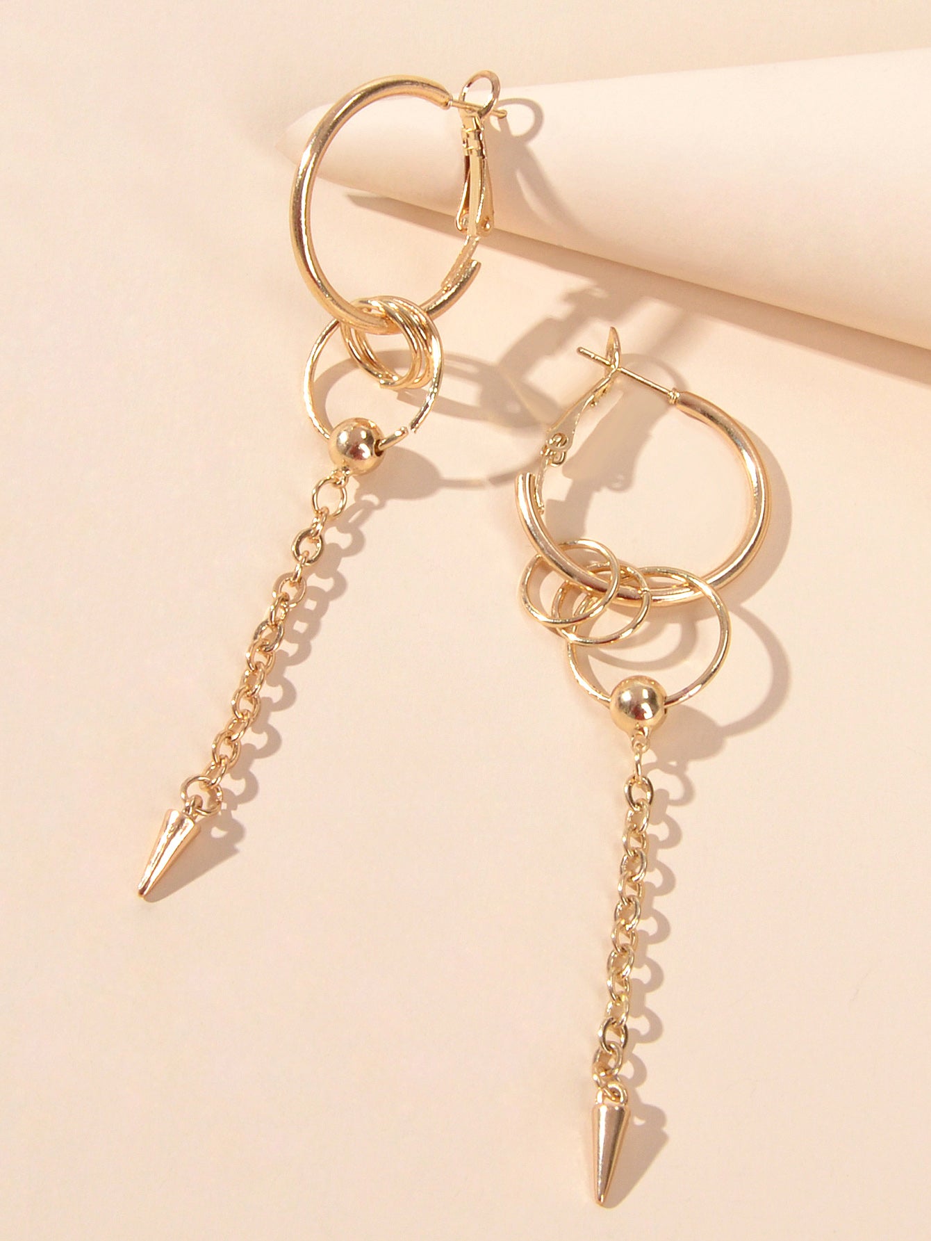 Punk Cool Cone Decor Drop Tassel Chain Hoop Spike Circle Huggie Rivet Earrings