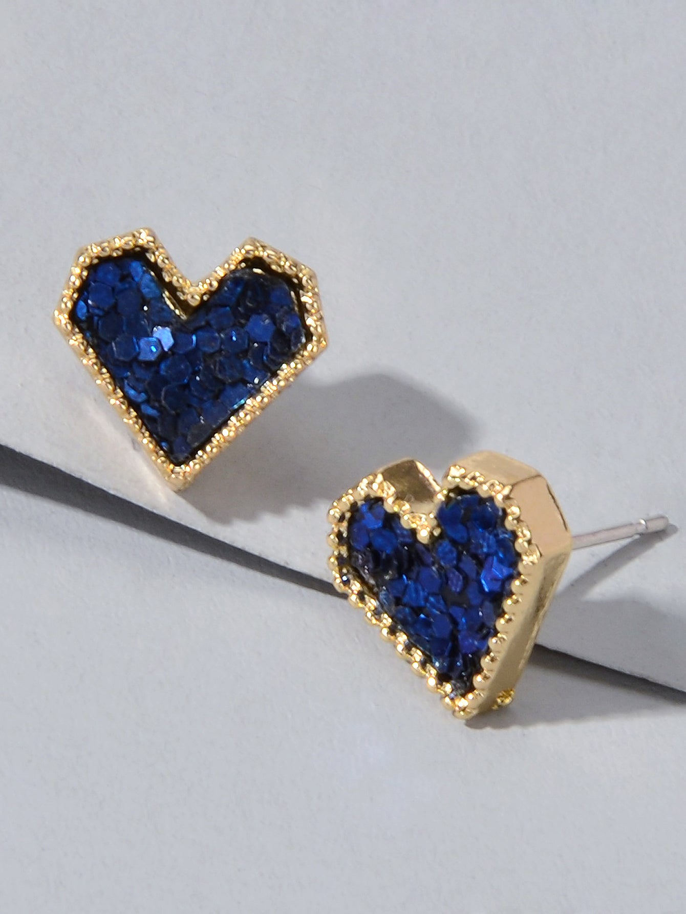 Cute Funny Blue Pink Shining Sequins Heart Stud Classics Wedding Party Earrings