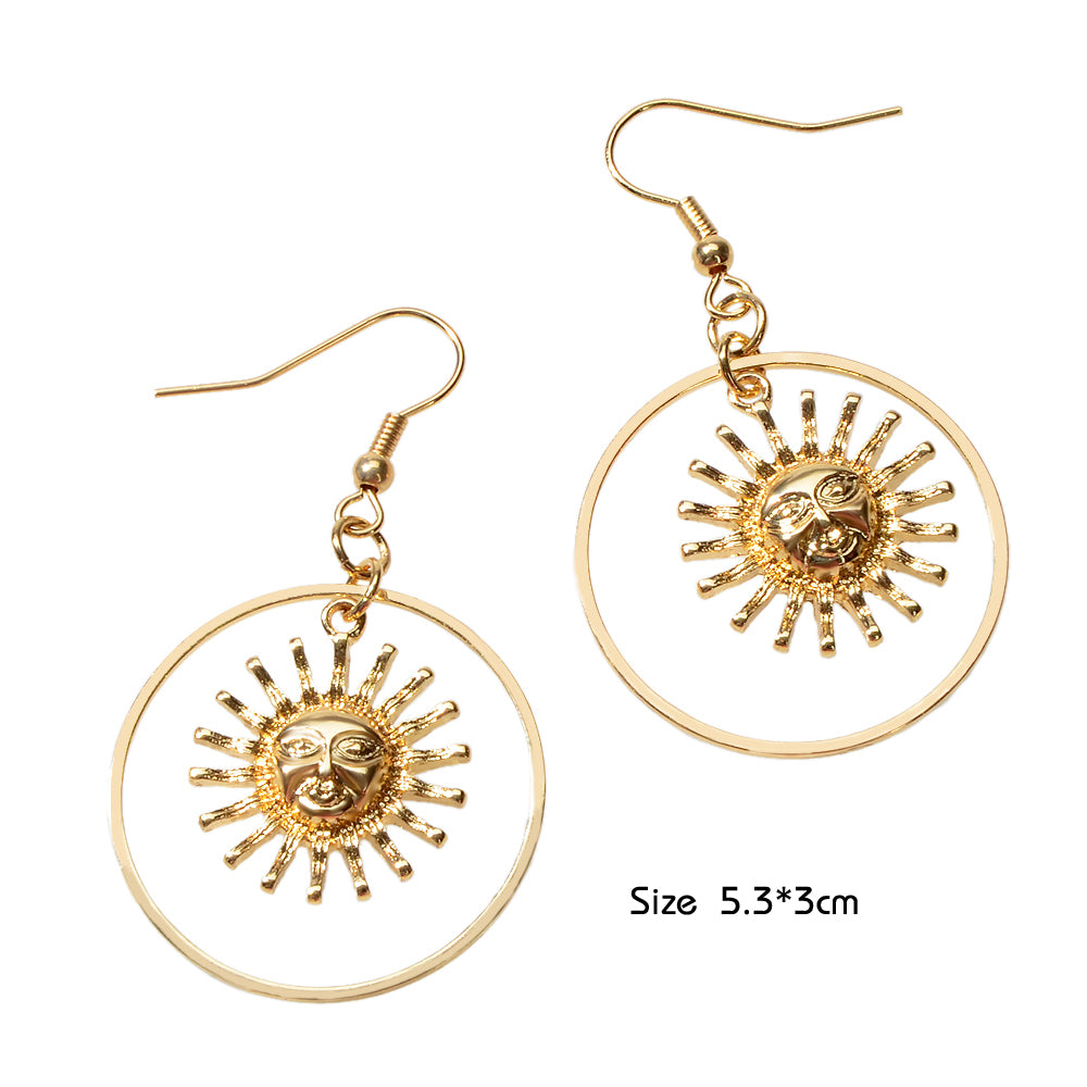 Gold Circle Sun Drop Earrings Stunning Women Teen Accessories Party Gift Jewelry