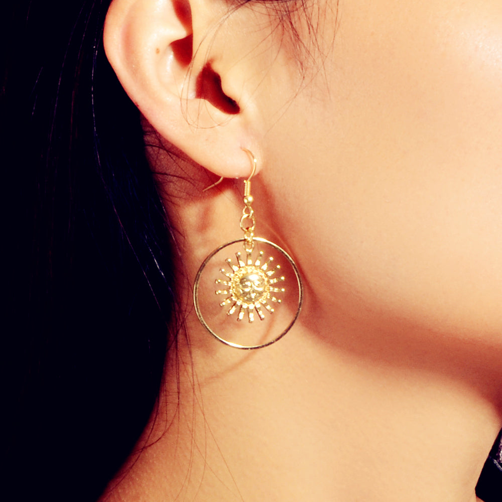 Gold Circle Sun Drop Earrings Stunning Women Teen Accessories Party Gift Jewelry