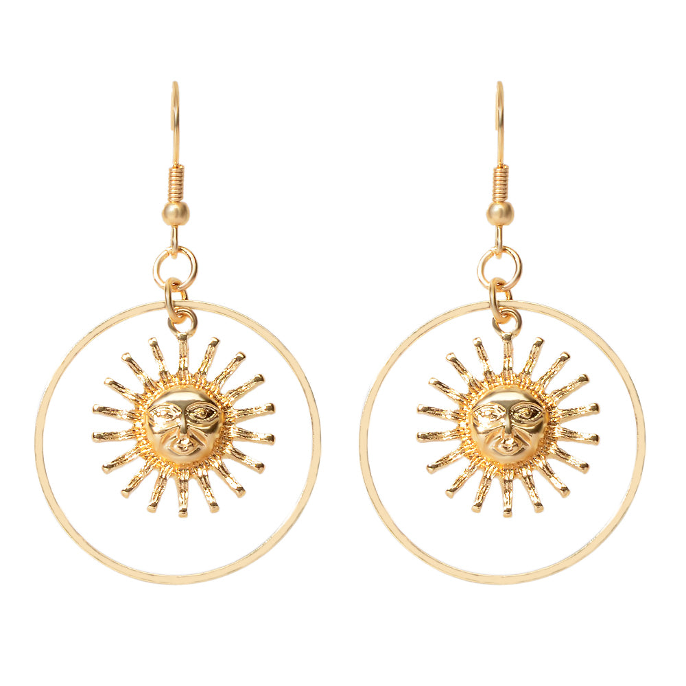 Gold Circle Sun Drop Earrings Stunning Women Teen Accessories Party Gift Jewelry