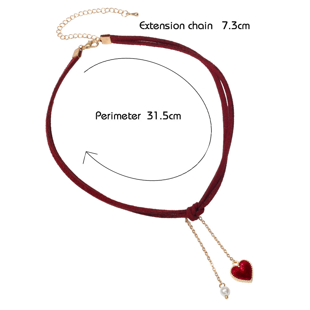 AU Stock Double Layers Red Cord Love Heart Fringe Necklace Tassel Pearl Choker