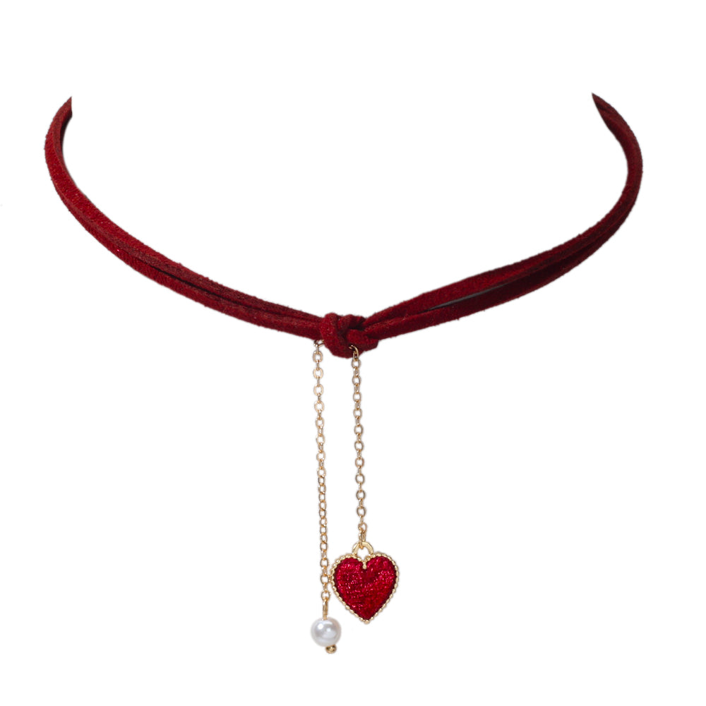 AU Stock Double Layers Red Cord Love Heart Fringe Necklace Tassel Pearl Choker