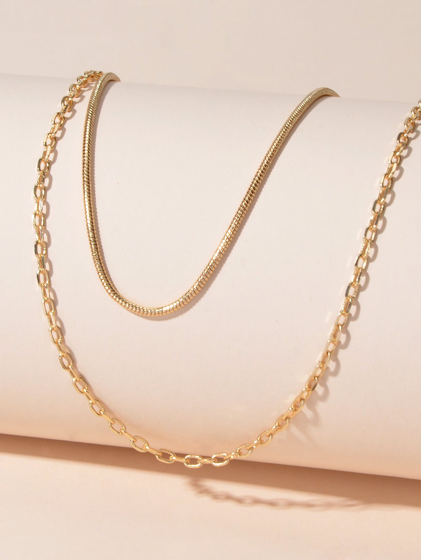 Double Layered Gold Silver Simple Link Chain Necklace Women Gift Party Jewellery