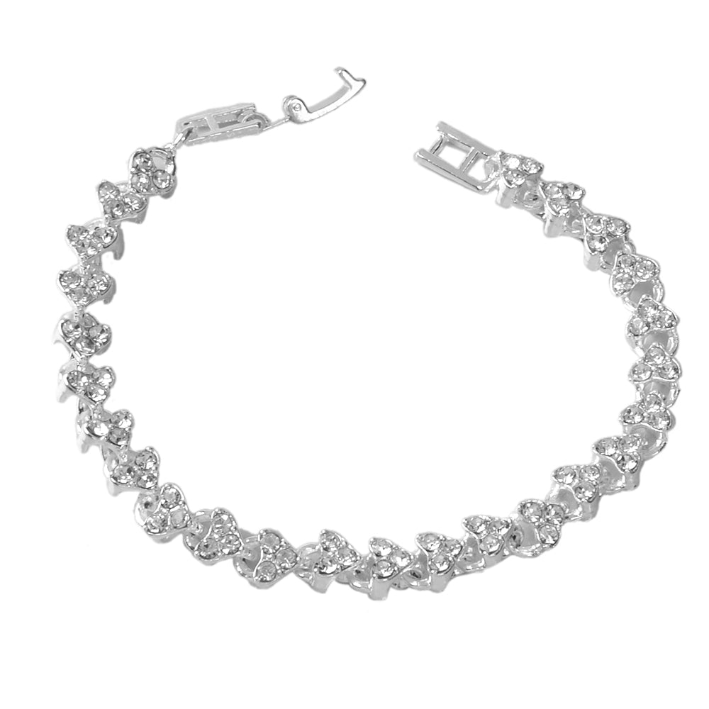 Feelontop Heart Jewellery Silver Chain Cubic Zirconia Tennis Collection Bracelet