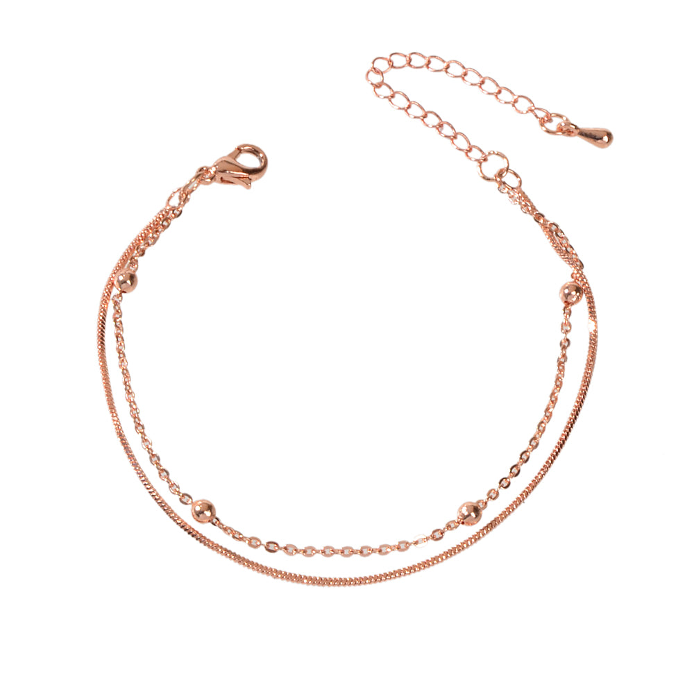 Fashion Accessories Rosegold Beads Double layer Chain Bracelet Classic Jewellery