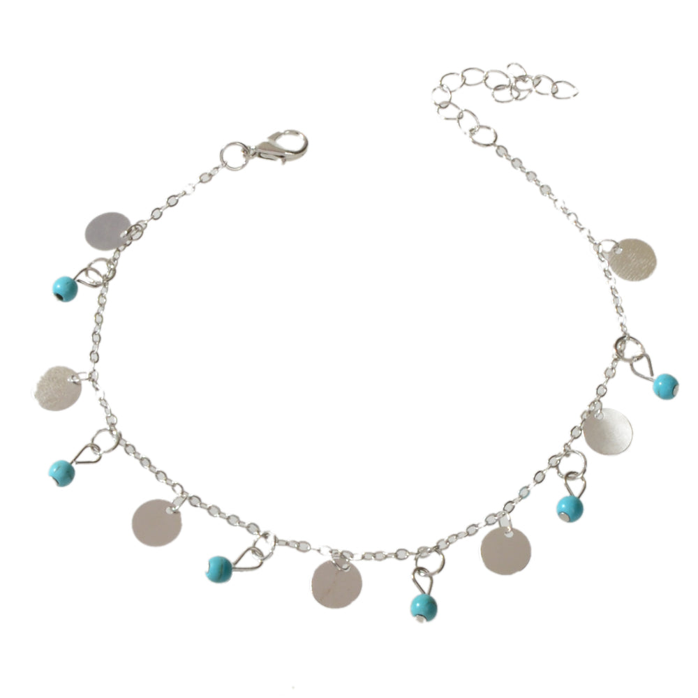 1pc Foot Beach Jewellery Silver Chain Disc Turquoise Charm Women Anklet Bracelet