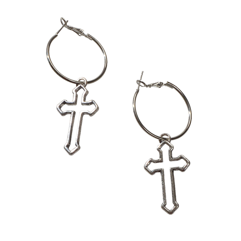 Punk Jewellery Silver Cross Statement Hoop Earrings Fashion Women Accessories