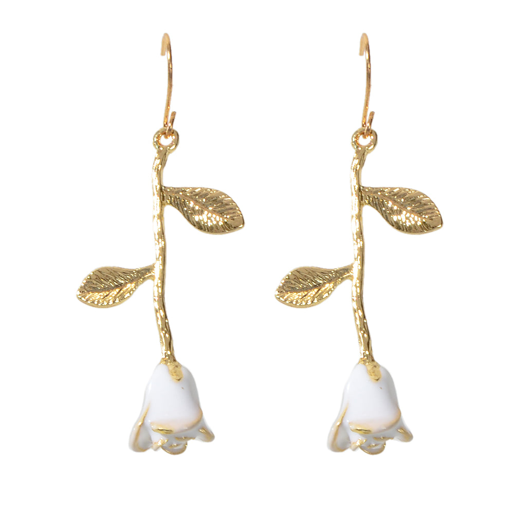 Textured Jewellery White Enamel Flower Gold Drop Earrings Fashion Accessories