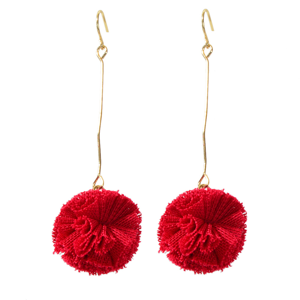 Red Flower Ball Drop Dangle Earrings Beautiful Women Girls Accessories Jewellery